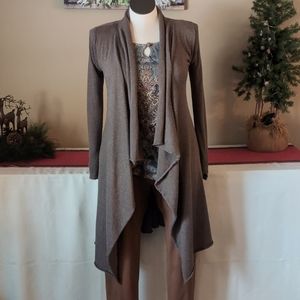 Sz S Kerisma Taupe Cashmere Blend Long, Open Cardigan